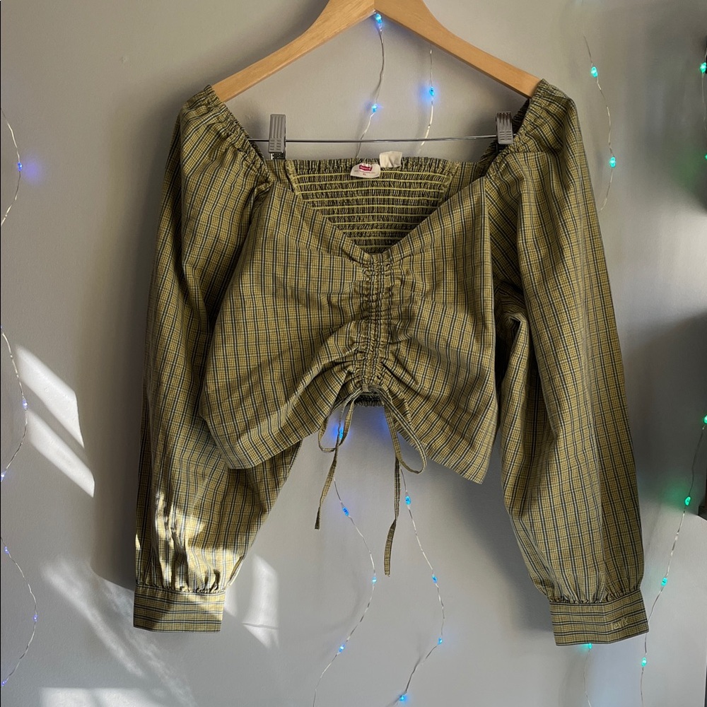 Levi's Olive Green and Yellow Striped Top